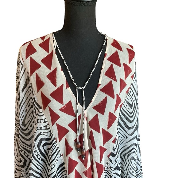 ZARA Abstract Tribal Print Kaftan Blouse Tunic Top Size M - Picture 3 of 10